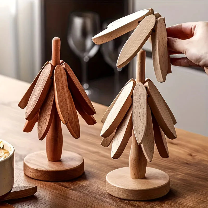 Tree Shape Wooden Trivet Set