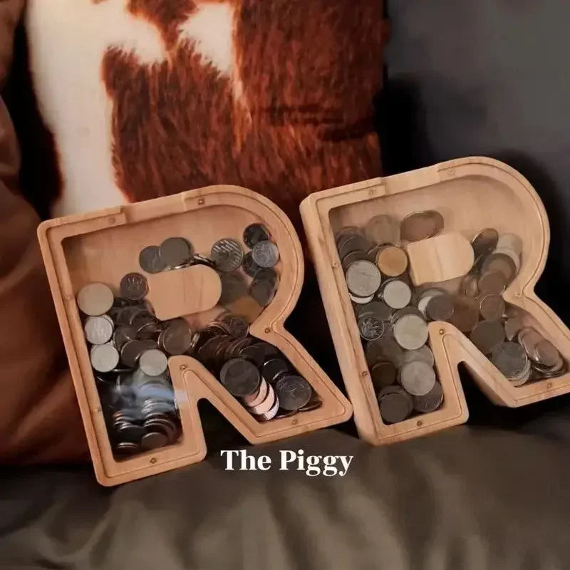 Wooden English Letters Piggy Bank
