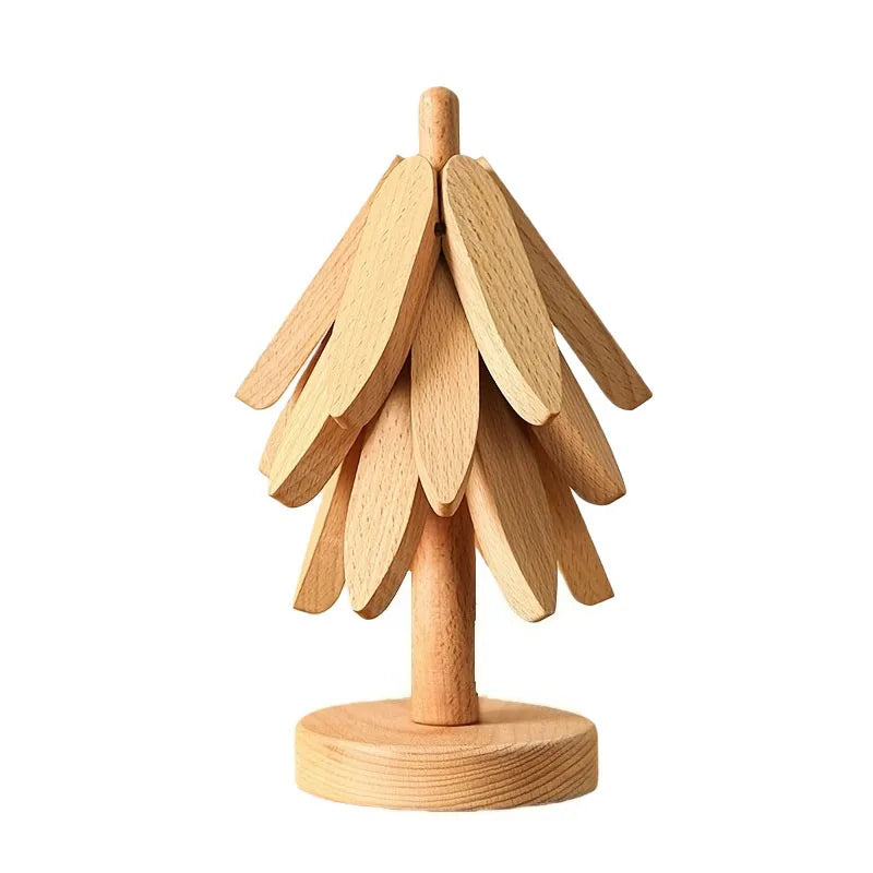 Tree Shape Wooden Trivet Set