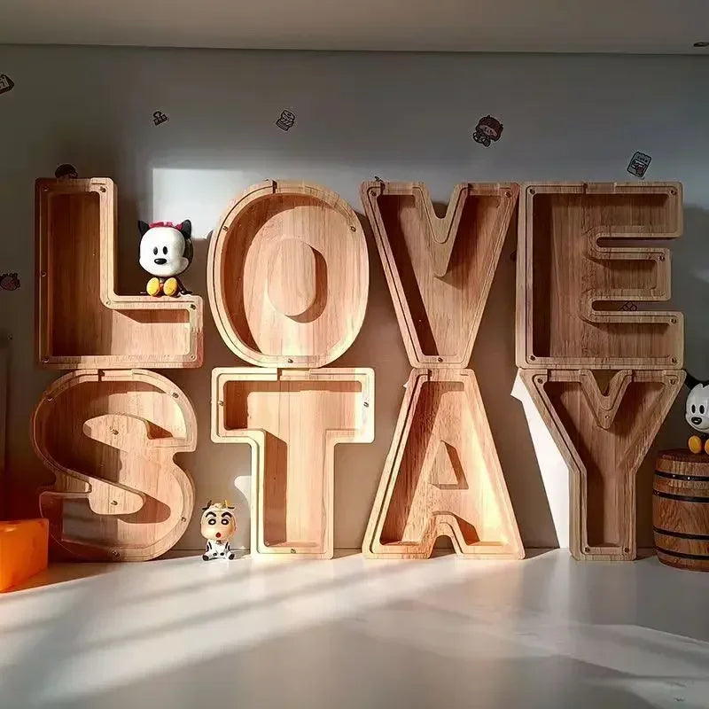 Wooden English Letters Piggy Bank