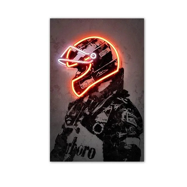 Racing Driver Poster Neon Helmet