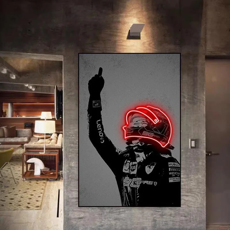 Racing Driver Poster Neon Helmet