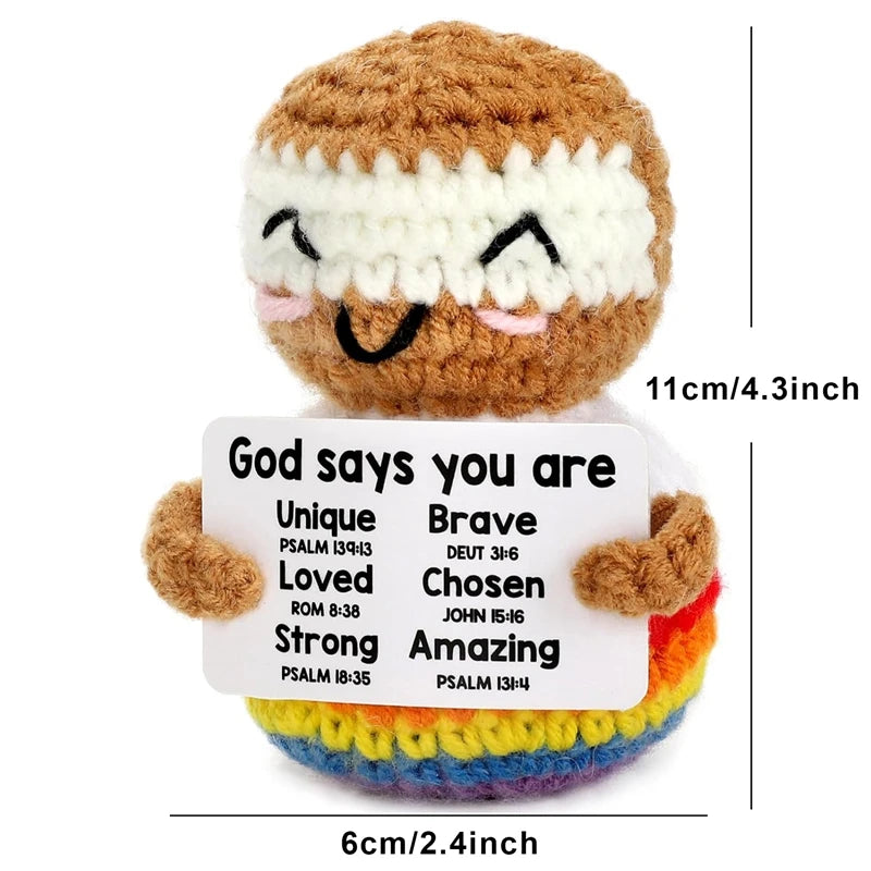 Creative Funny Handmade Crochet Emotional Support Dolls with Positive Energy Card