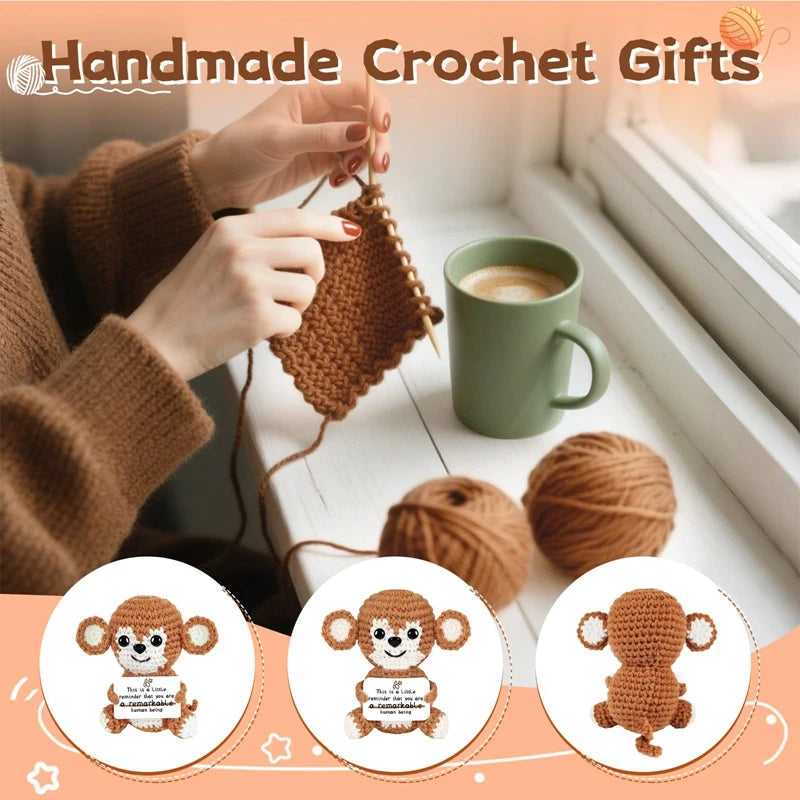 Creative Funny Handmade Crochet Emotional Support Dolls with Positive Energy Card