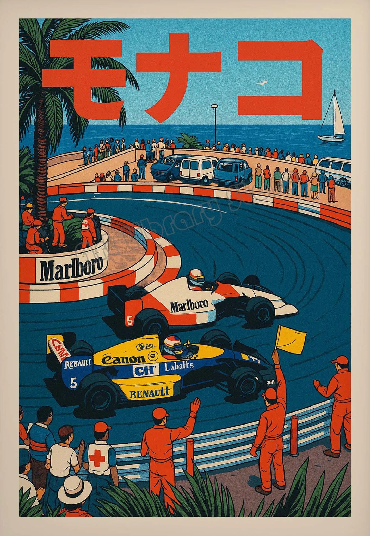 Vintage Japanese Style Monaco F1 Racing Iconic Motorsport Poster