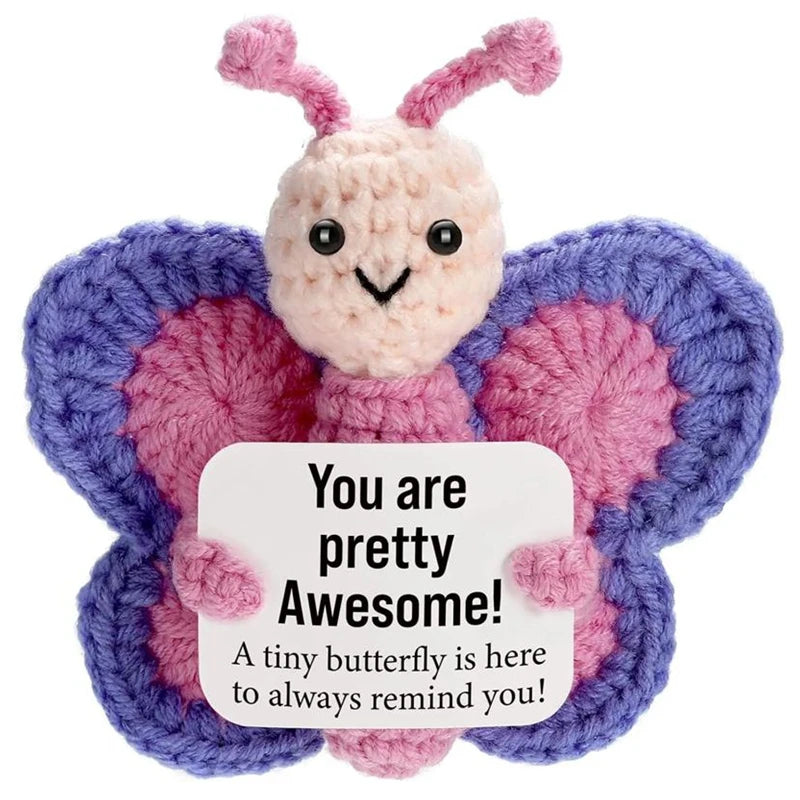 Creative Funny Handmade Crochet Emotional Support Dolls with Positive Energy Card