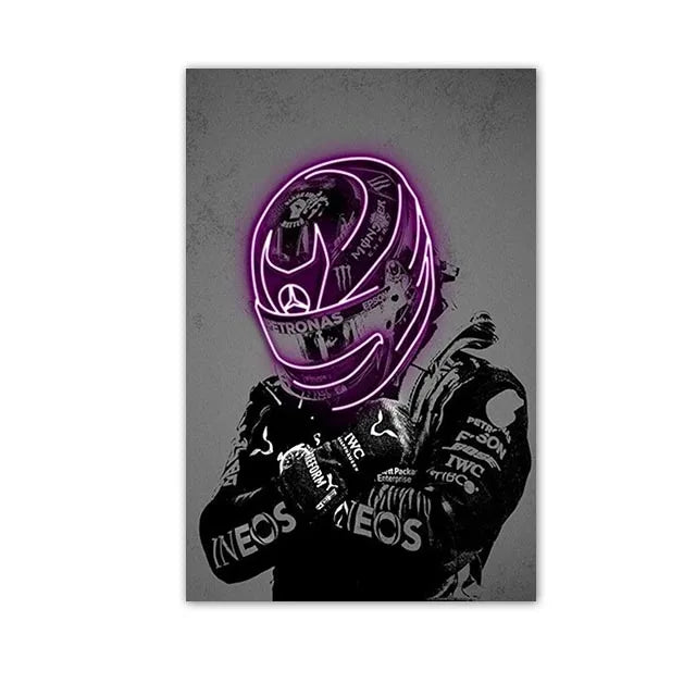 Racing Driver Poster Neon Helmet