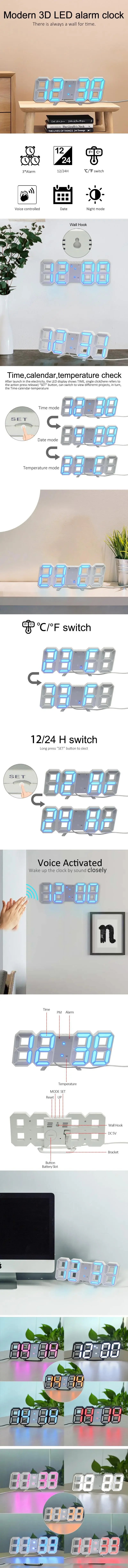 3D LED Digital Alarm Clock