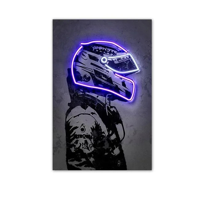 Racing Driver Poster Neon Helmet