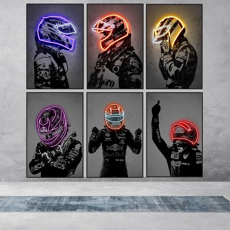 Racing Driver Poster Neon Helmet