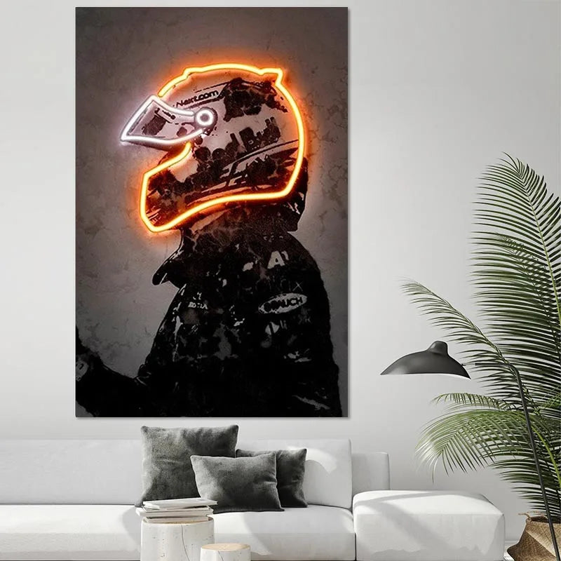 Racing Driver Poster Neon Helmet