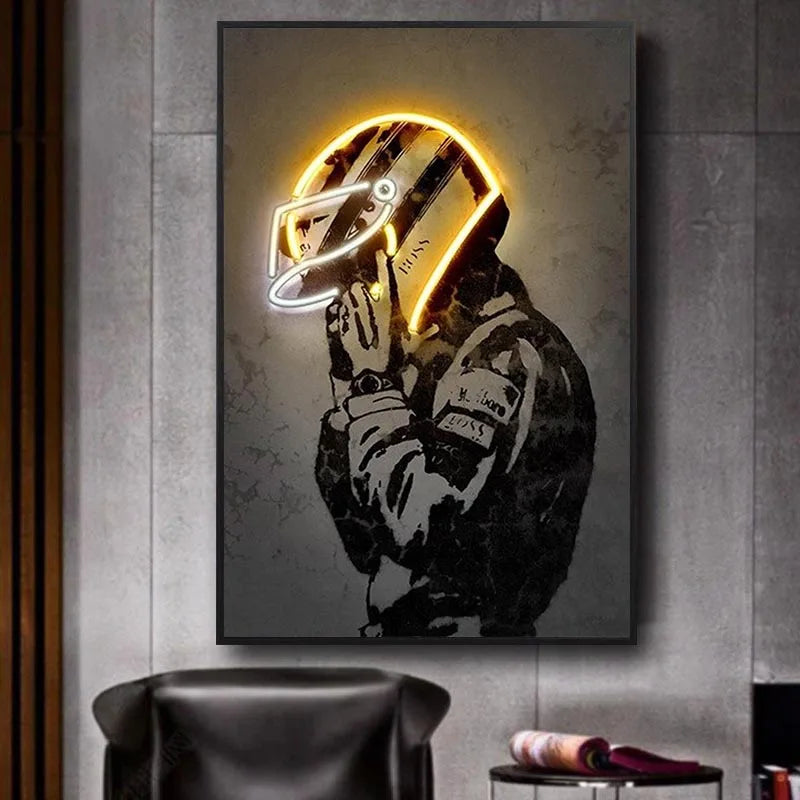 Racing Driver Poster Neon Helmet