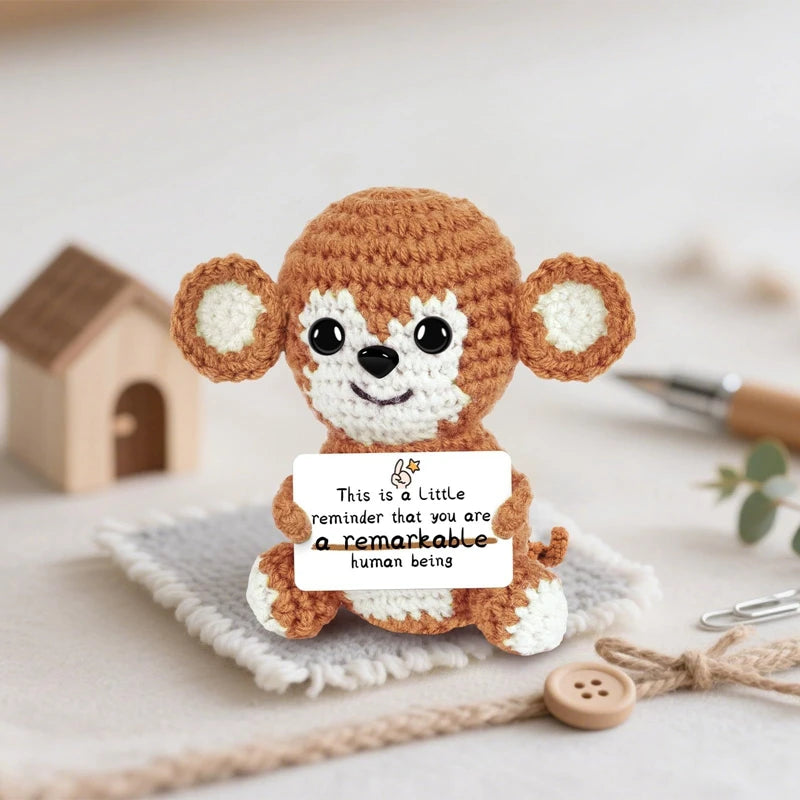 Creative Funny Handmade Crochet Emotional Support Dolls with Positive Energy Card