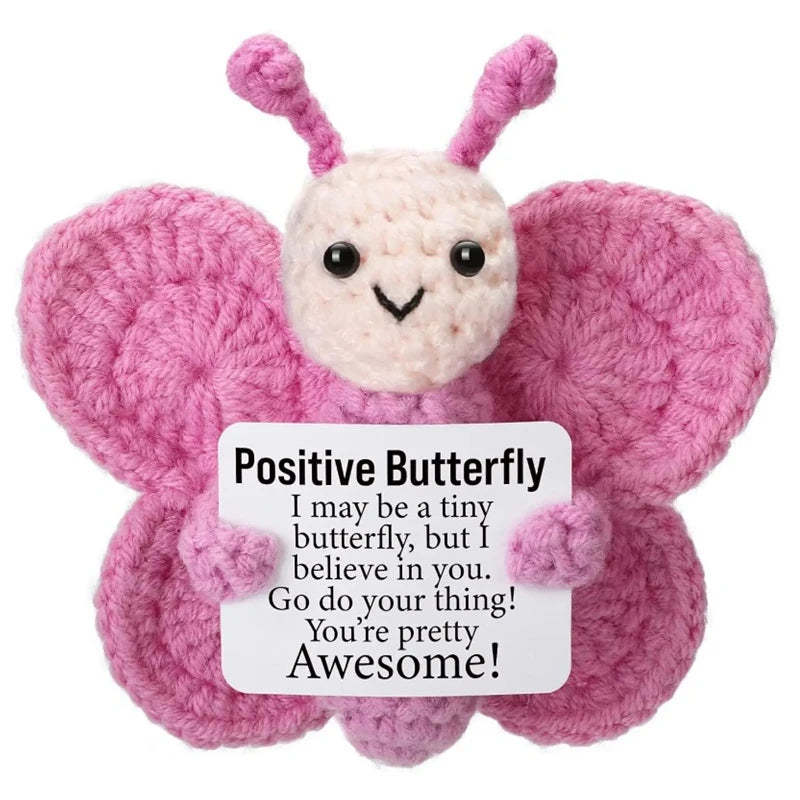 Creative Funny Handmade Crochet Emotional Support Dolls with Positive Energy Card
