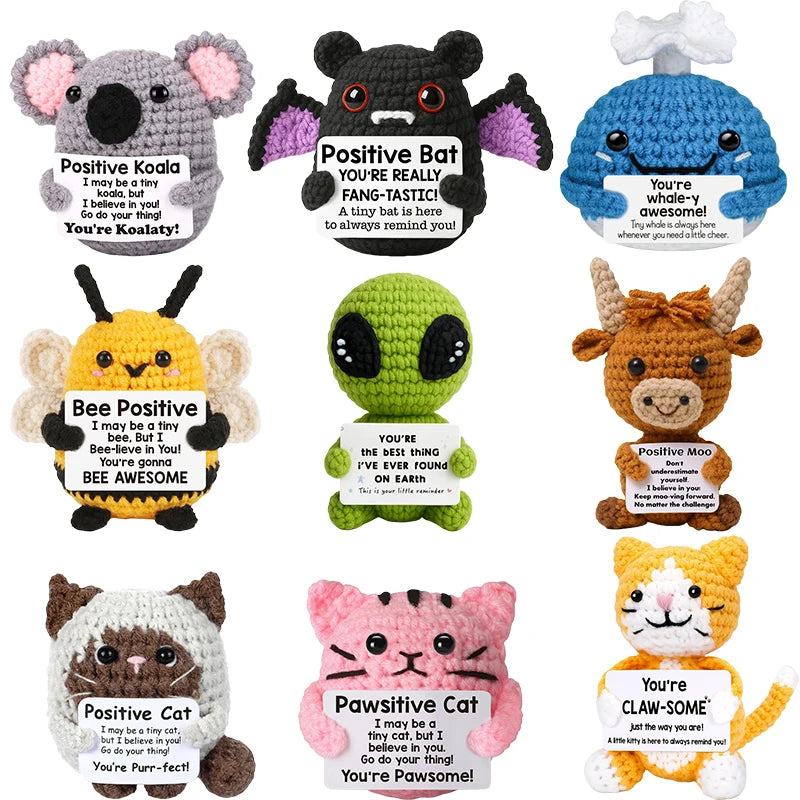 Creative Funny Handmade Crochet Emotional Support Dolls with Positive Energy Card