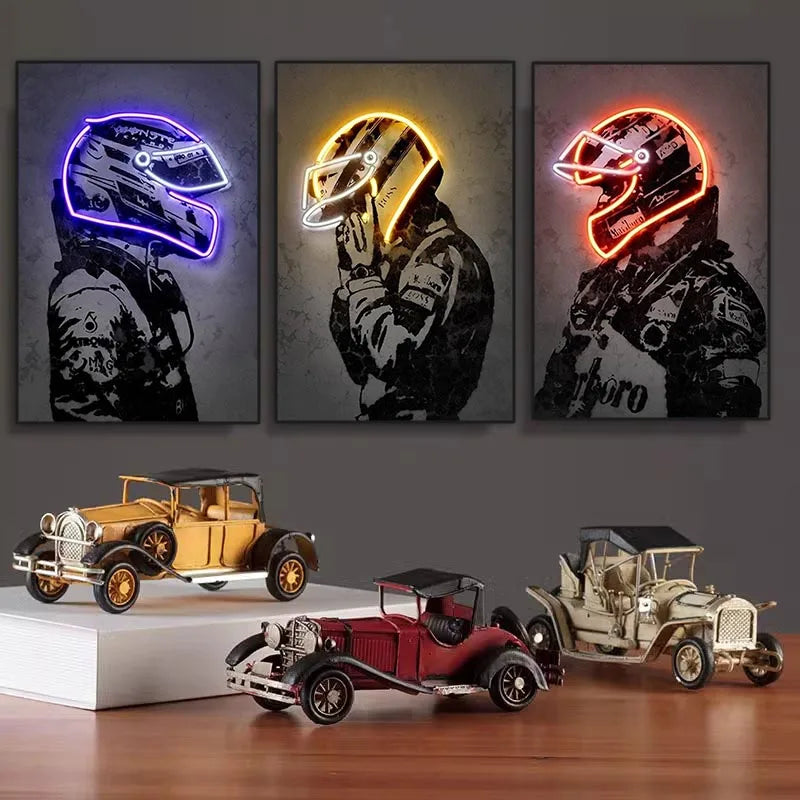 Racing Driver Poster Neon Helmet
