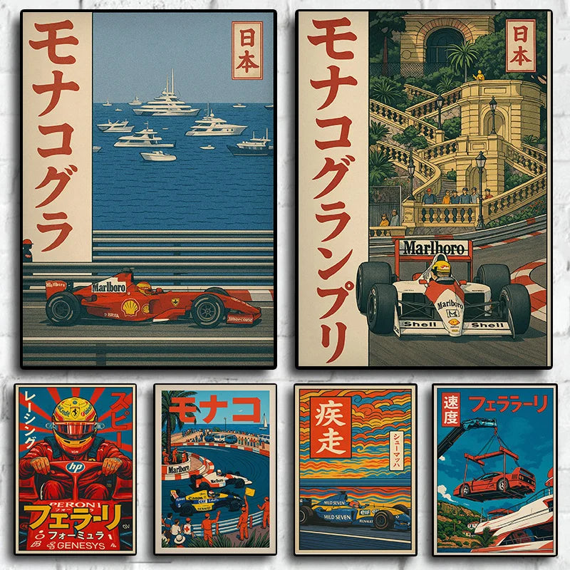 Vintage Japanese Style Monaco F1 Racing Iconic Motorsport Poster