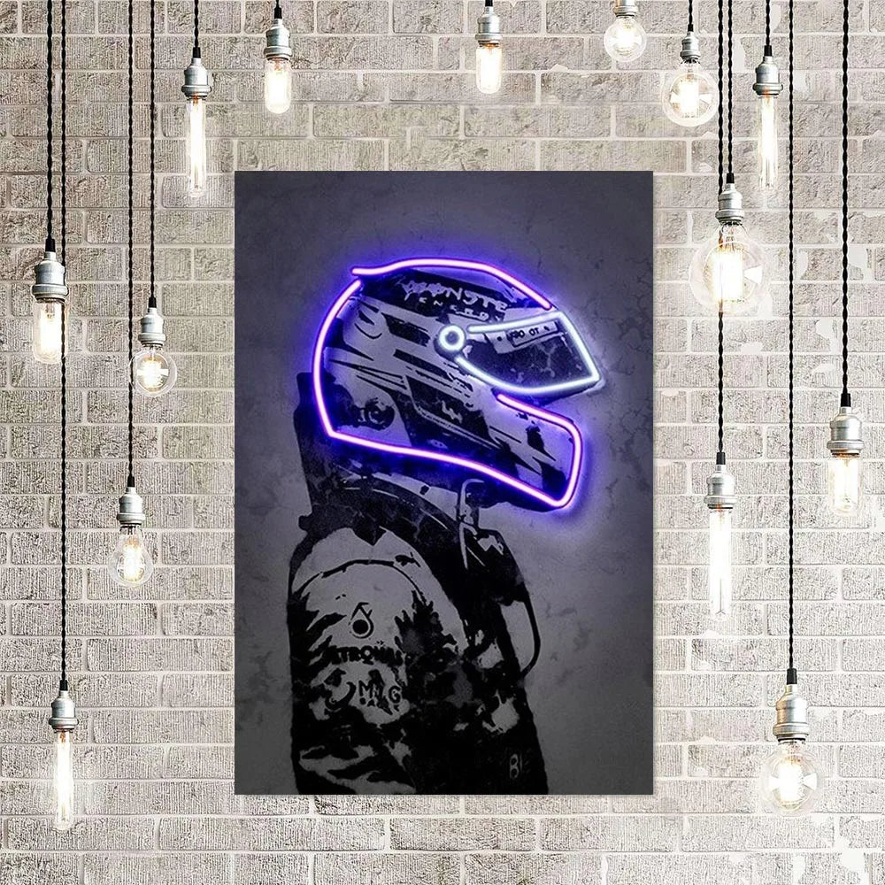 Racing Driver Poster Neon Helmet