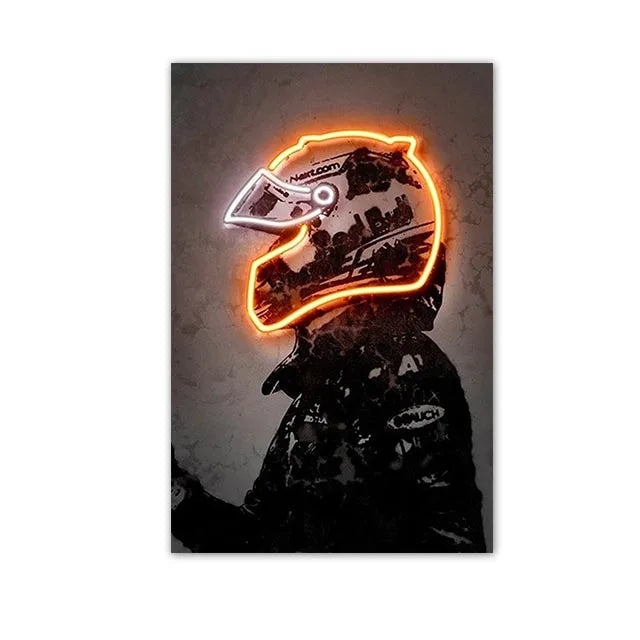 Racing Driver Poster Neon Helmet