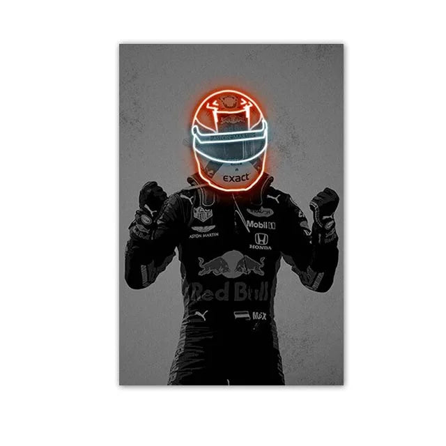 Racing Driver Poster Neon Helmet