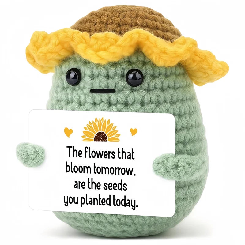 Creative Funny Handmade Crochet Emotional Support Dolls with Positive Energy Card
