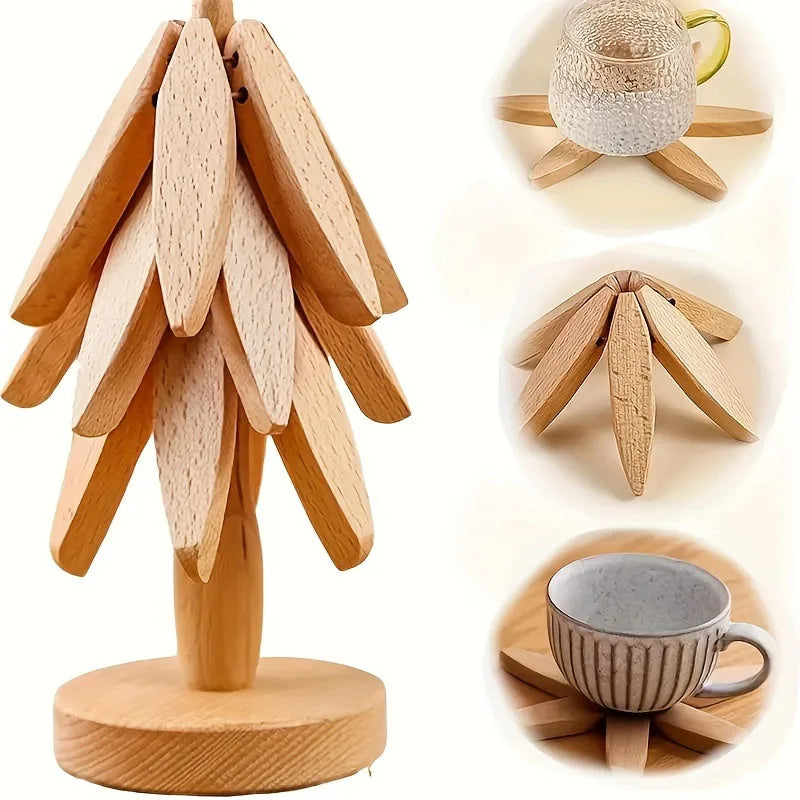 Tree Shape Wooden Trivet Set