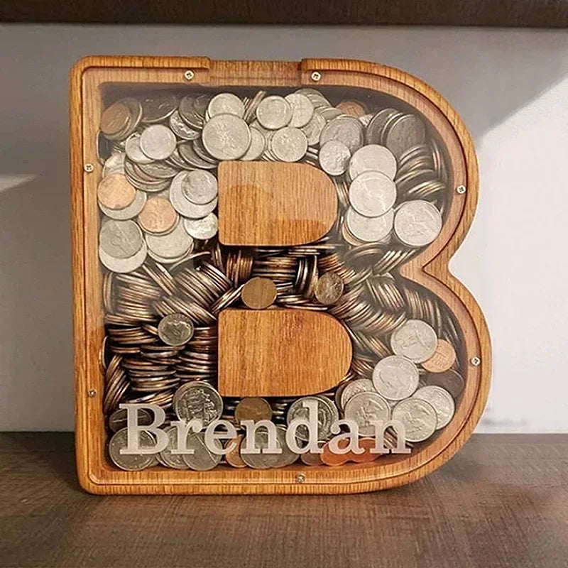 Wooden English Letters Piggy Bank