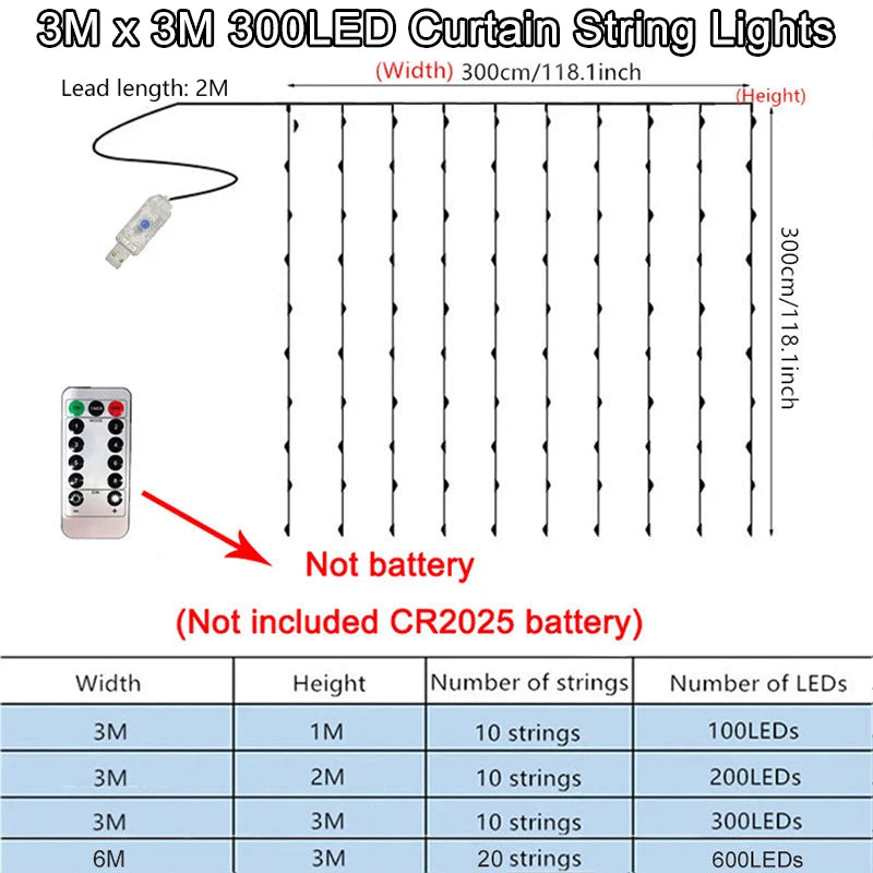 USB Plug Curtain LED String Lights