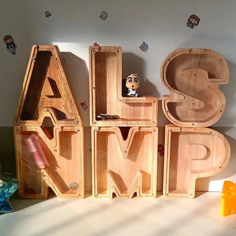 Wooden English Letters Piggy Bank