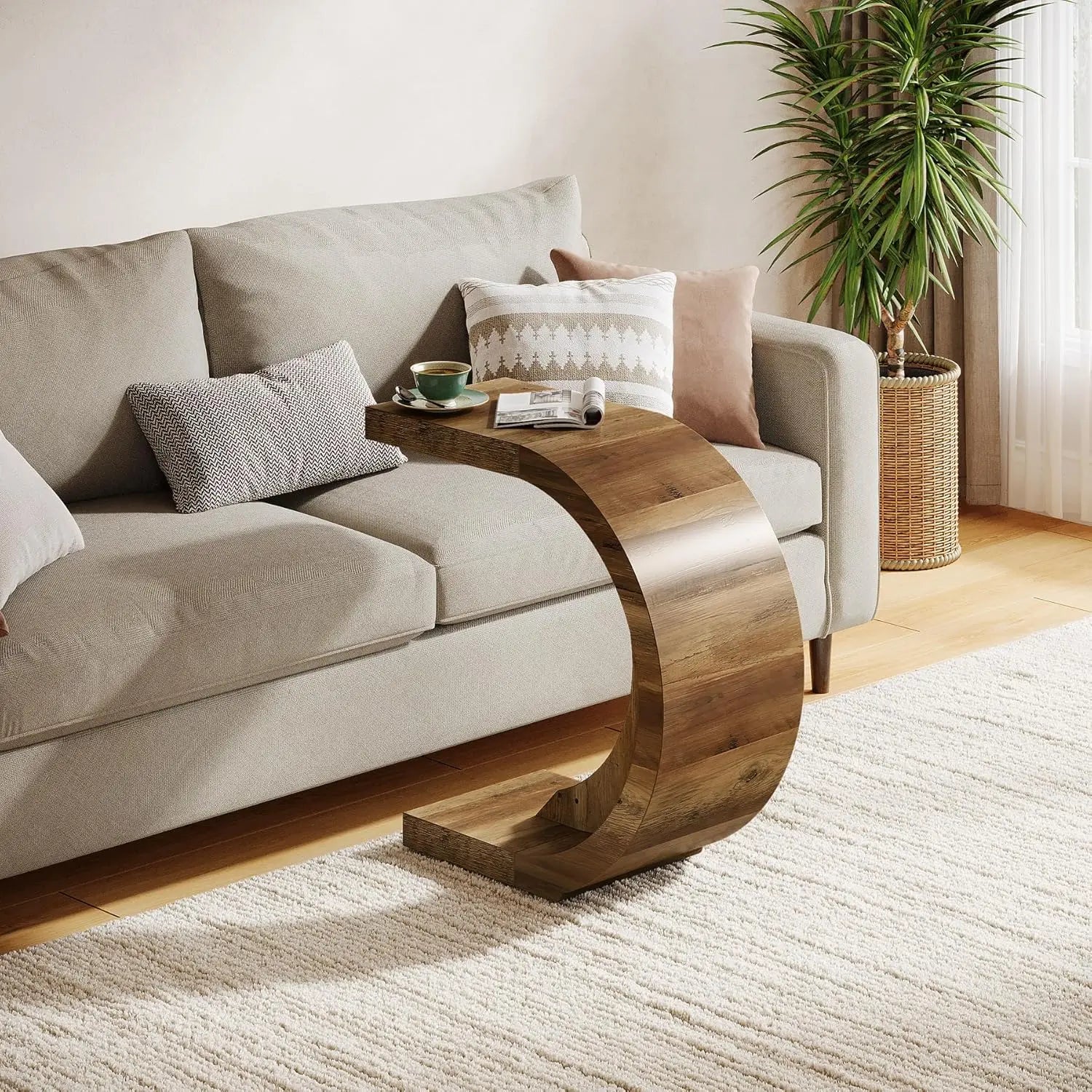 C-Shaped End Wooden Table
