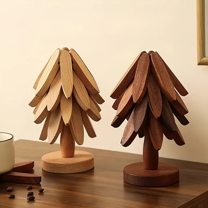 Tree Shape Wooden Trivet Set